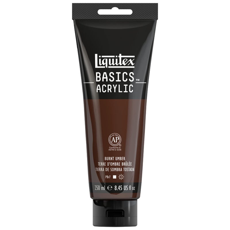 Liquitex BASICS Acrylic Paint, 250ml (8.5-oz) Tube, Burnt Umber - Image 1